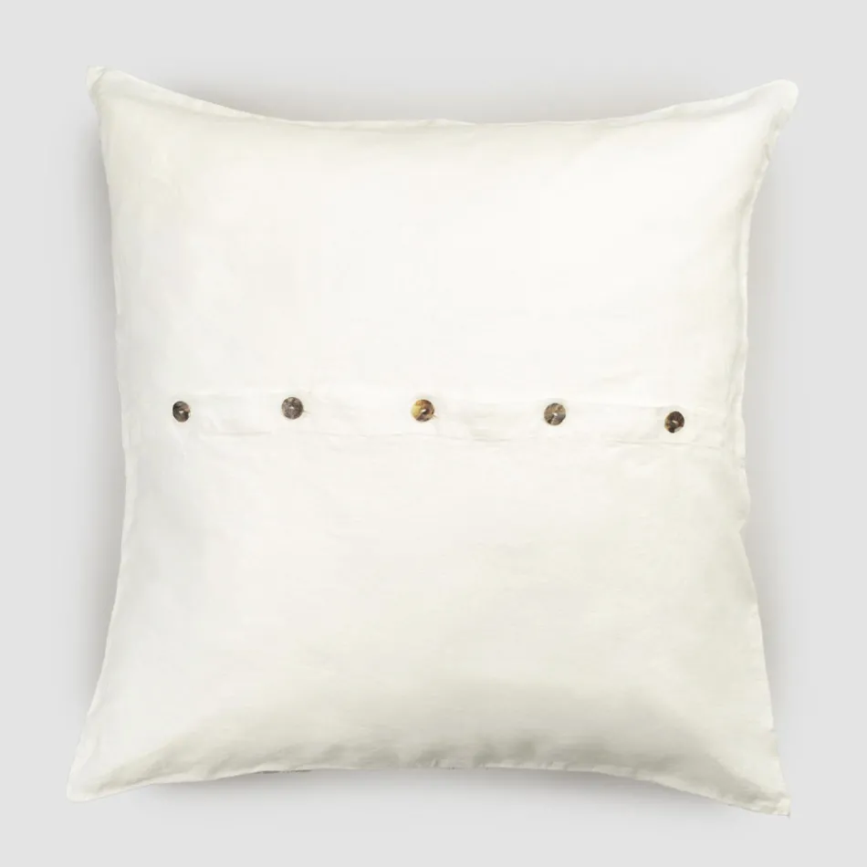 Square Pillowcase in Heavy Colored Linen with Agoya Buttons - Mediterranean Viadurini