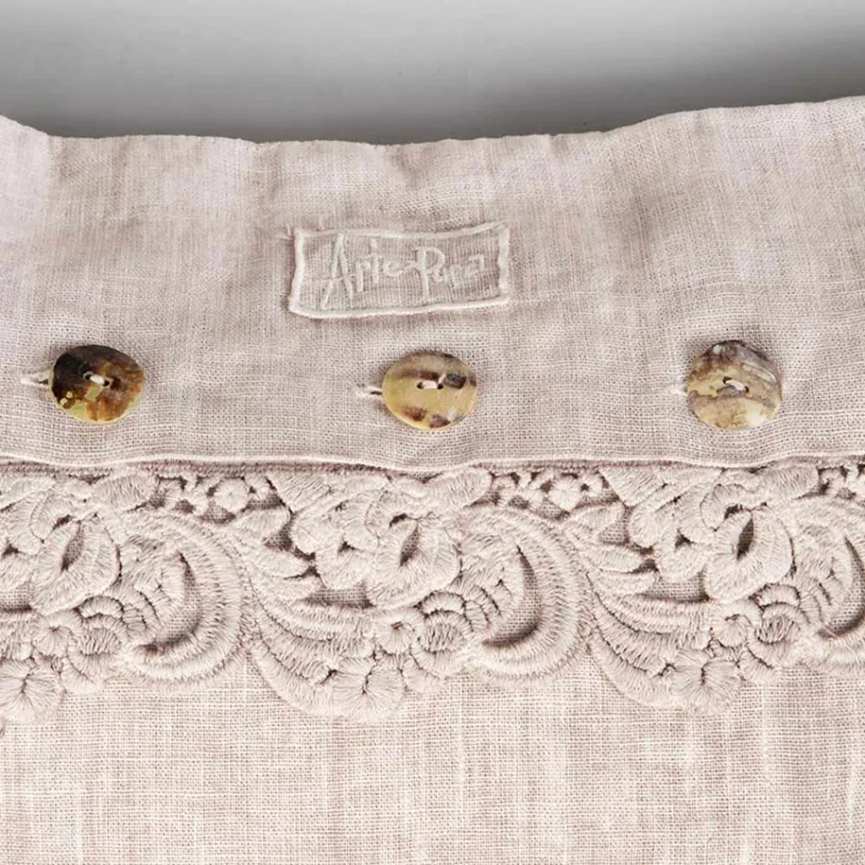 Square Pillowcase in Dusty or Retro Linen with Buttons and Armonia Lace - Logos Viadurini