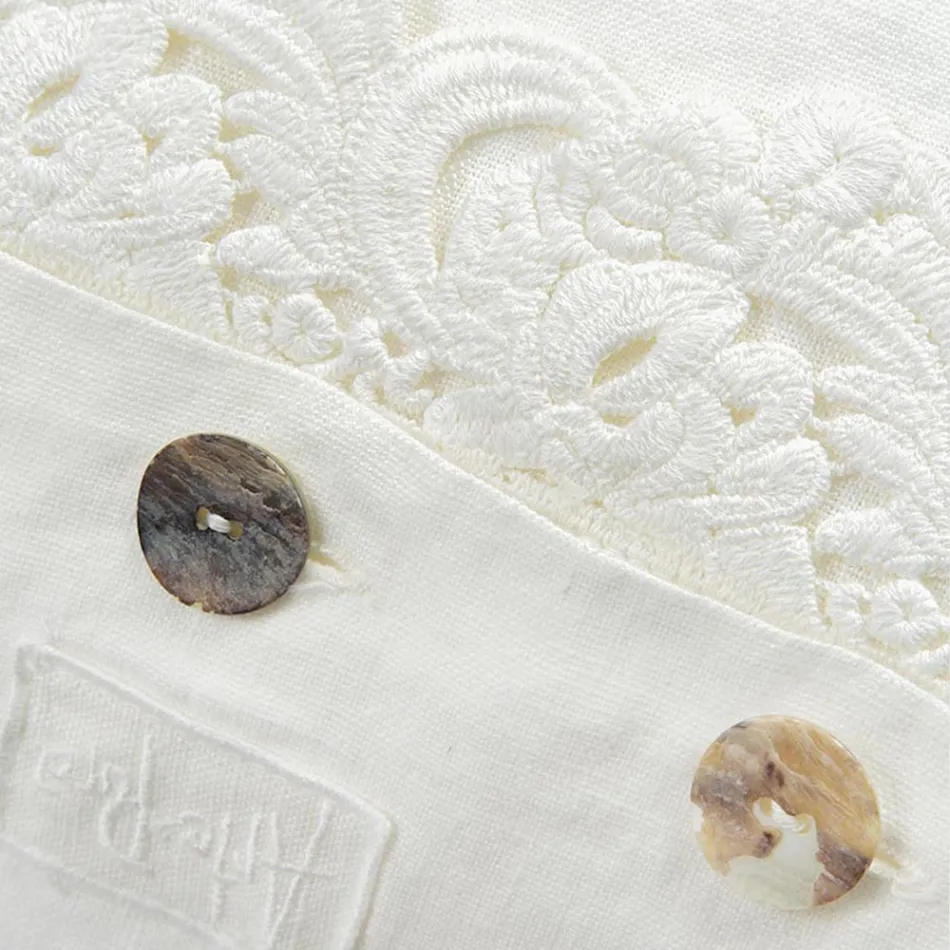 Square Pillowcase in Dusty or Retro Linen with Buttons and Armonia Lace - Logos Viadurini