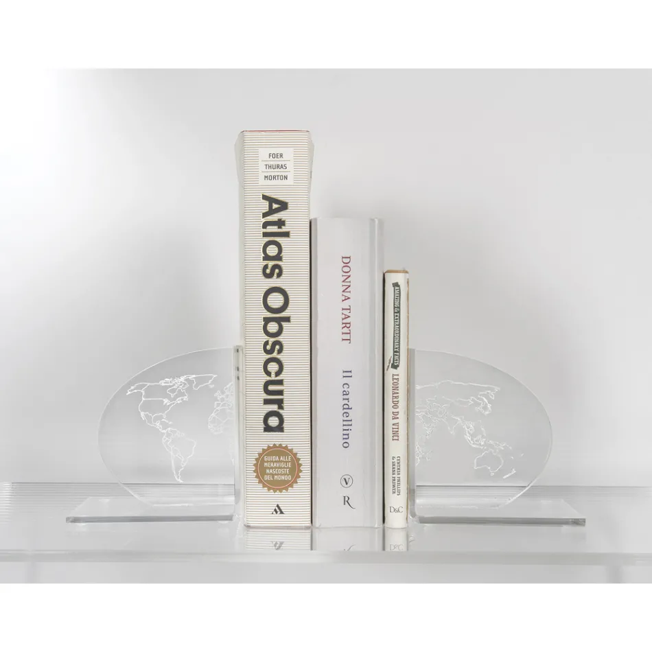 Bookends in Transparent Plexiglass Design with Map 2 Pieces - Aretone Viadurini