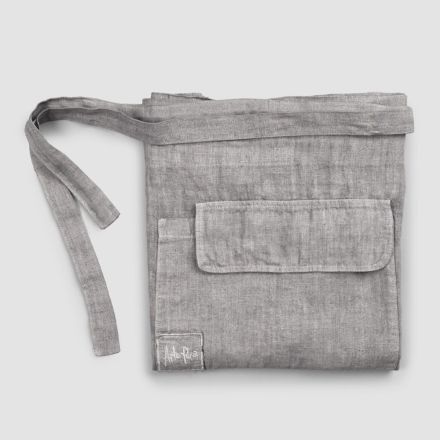 Anthracite Gray Linen Kitchen Apron Low Model with Pocket - Flick Viadurini