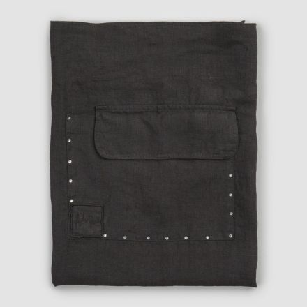 Black Linen Kitchen Apron with Crystals Low Model with Pocket - Click Viadurini