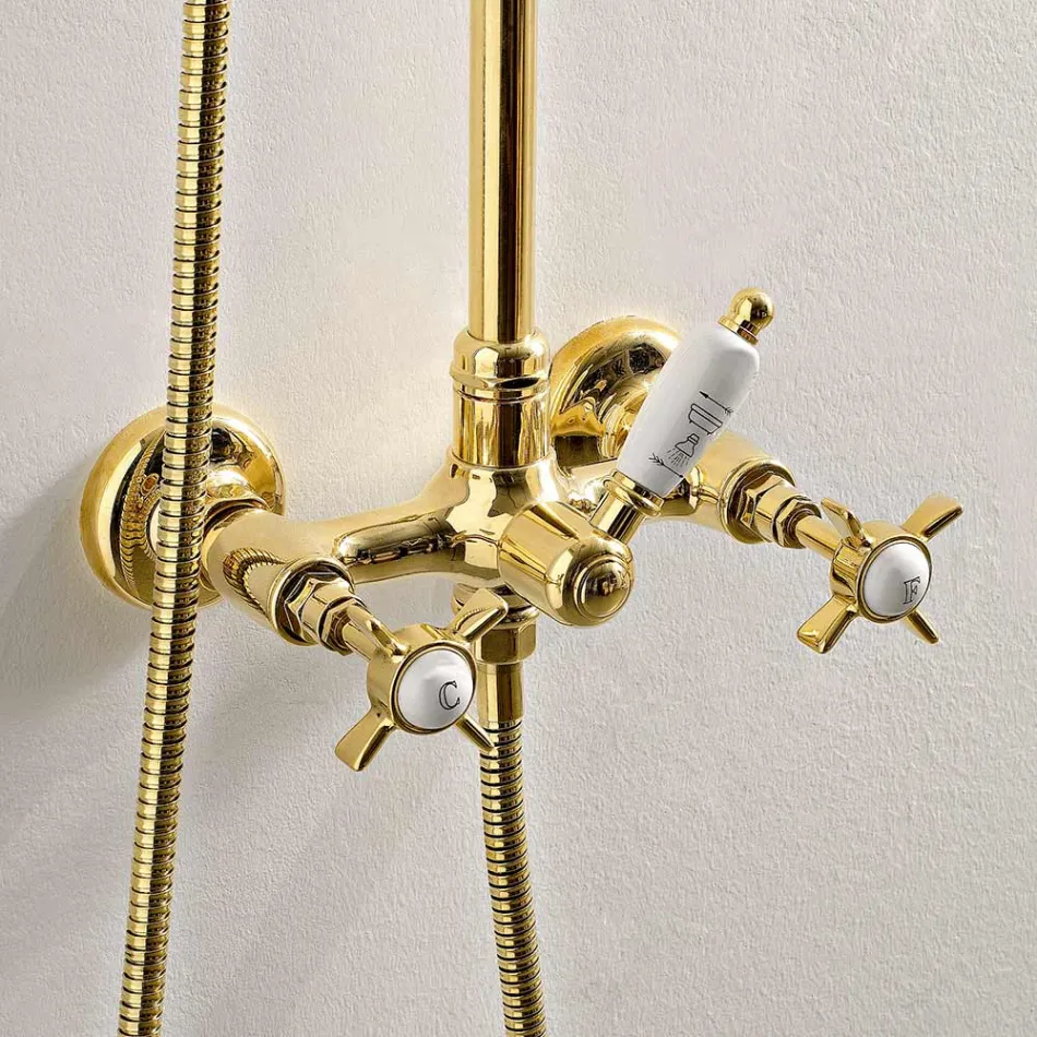 Shower Group with Slide Rail in Vintage Brass, Made in Italy – Katerina Viadurini