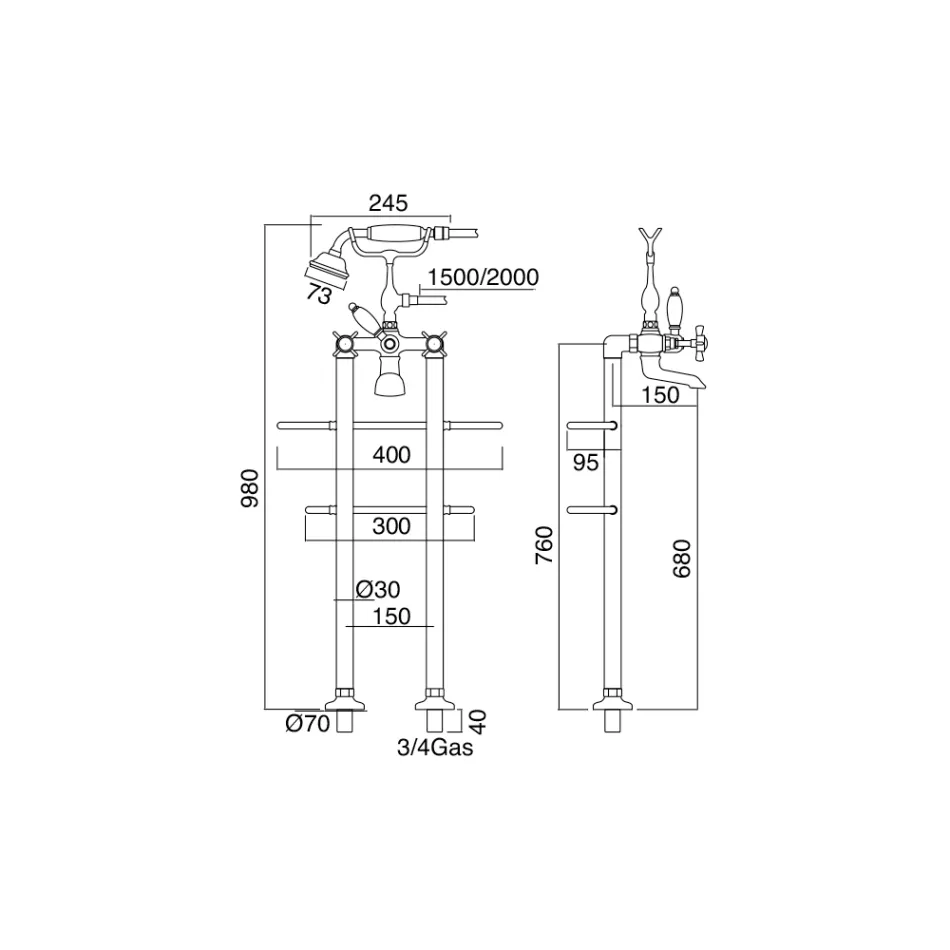 Vintage Design Floor Standing Bathtub Group in Brass Made in Italy - Katerina Viadurini