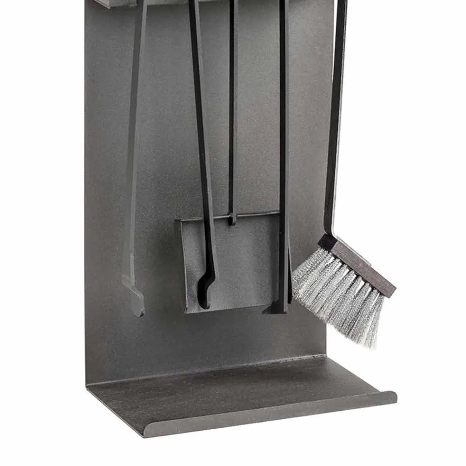 Set of 4 Black Steel Tools for the Fireplace Made in Italy - Rachel Viadurini