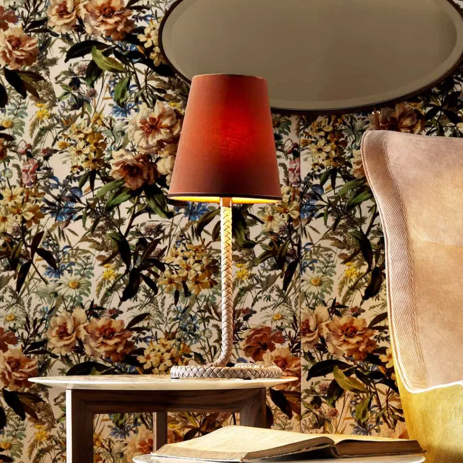 Grilli Snake design fabric and leather table lamp made in Italy Viadurini