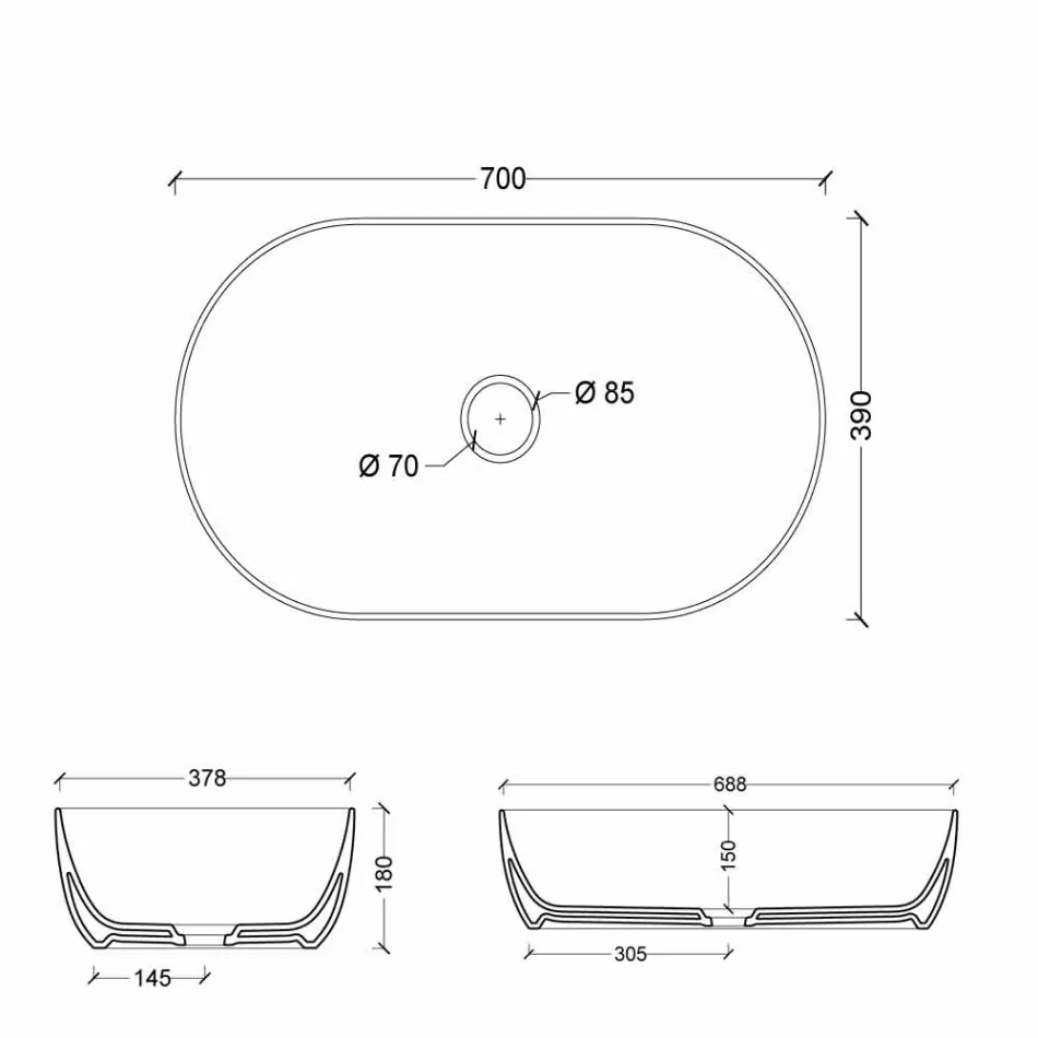 70x35cm ceramic countertop washbasin made in Italy Star, modern design Viadurini