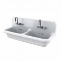 Andy double wall-mounted white ceramic washbasin