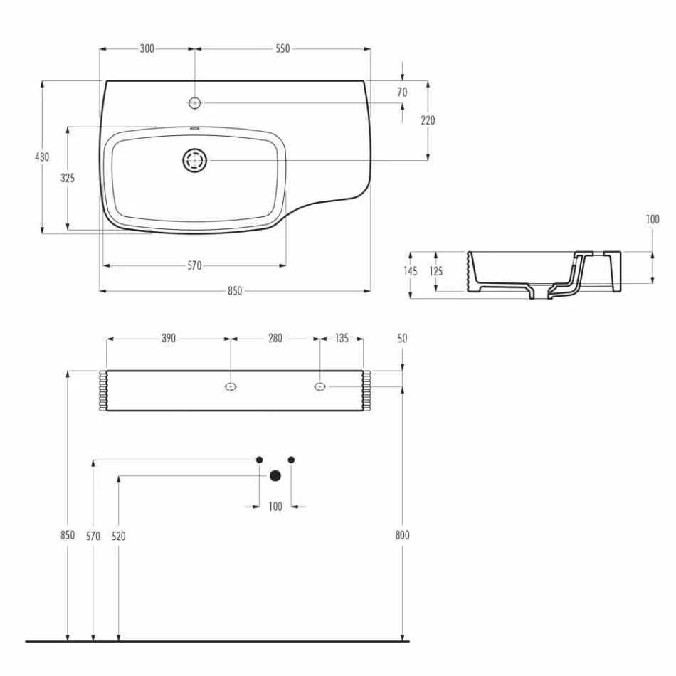 Modern ceramic wall-mounted washbasin made in Italy, Hamlet Viadurini