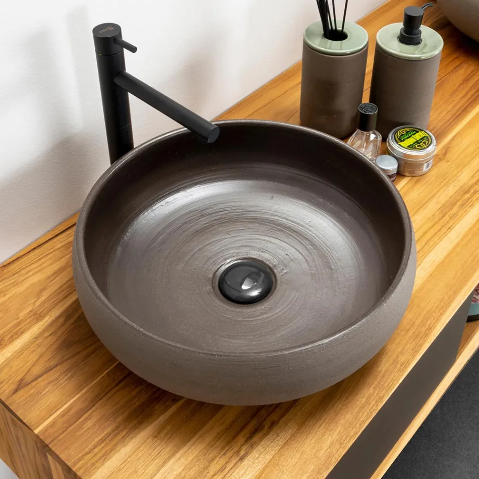 Countertop Bathroom Washbasin in Refractory Clay Made in Italy - Diego Viadurini