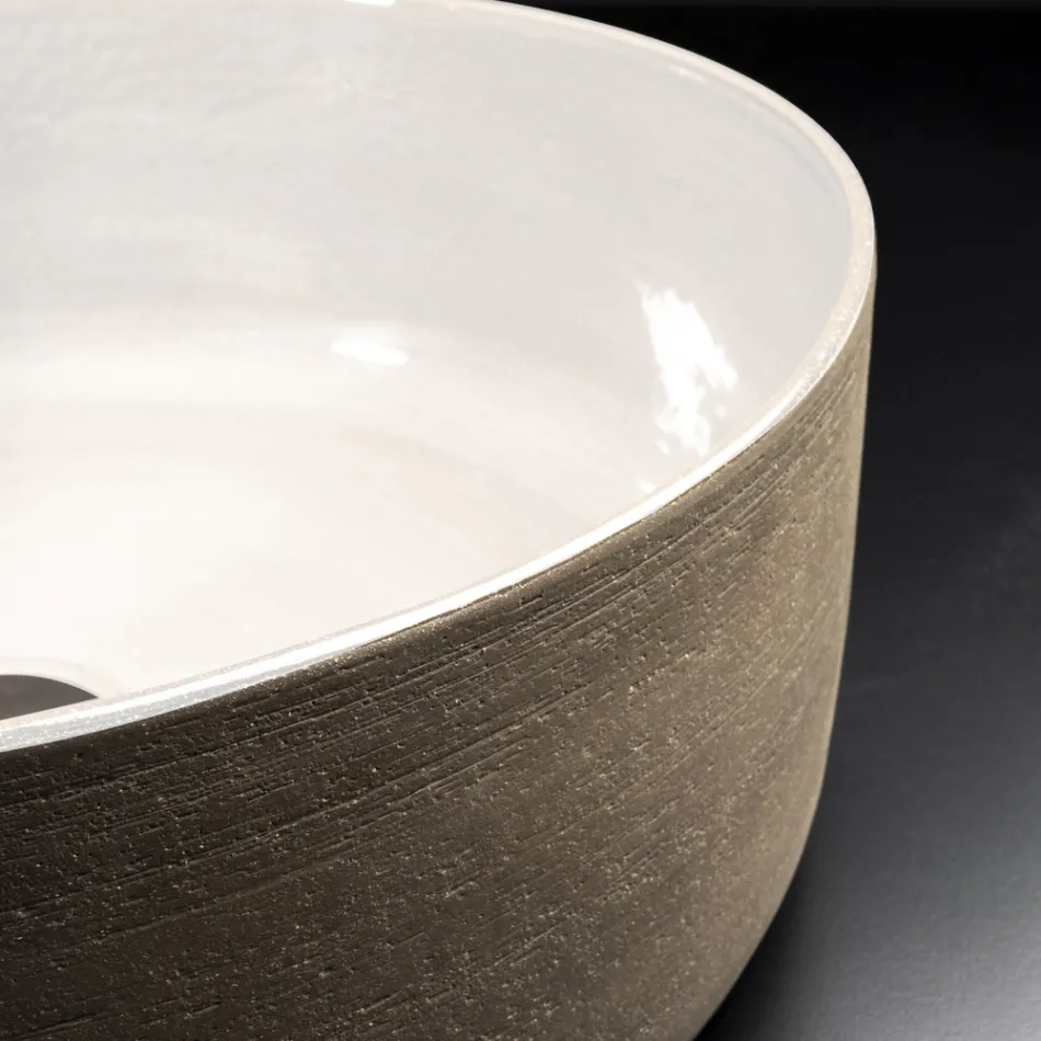 White Design Bathroom Washbasin in Refractory Clay Made in Italy - Tatiana Viadurini