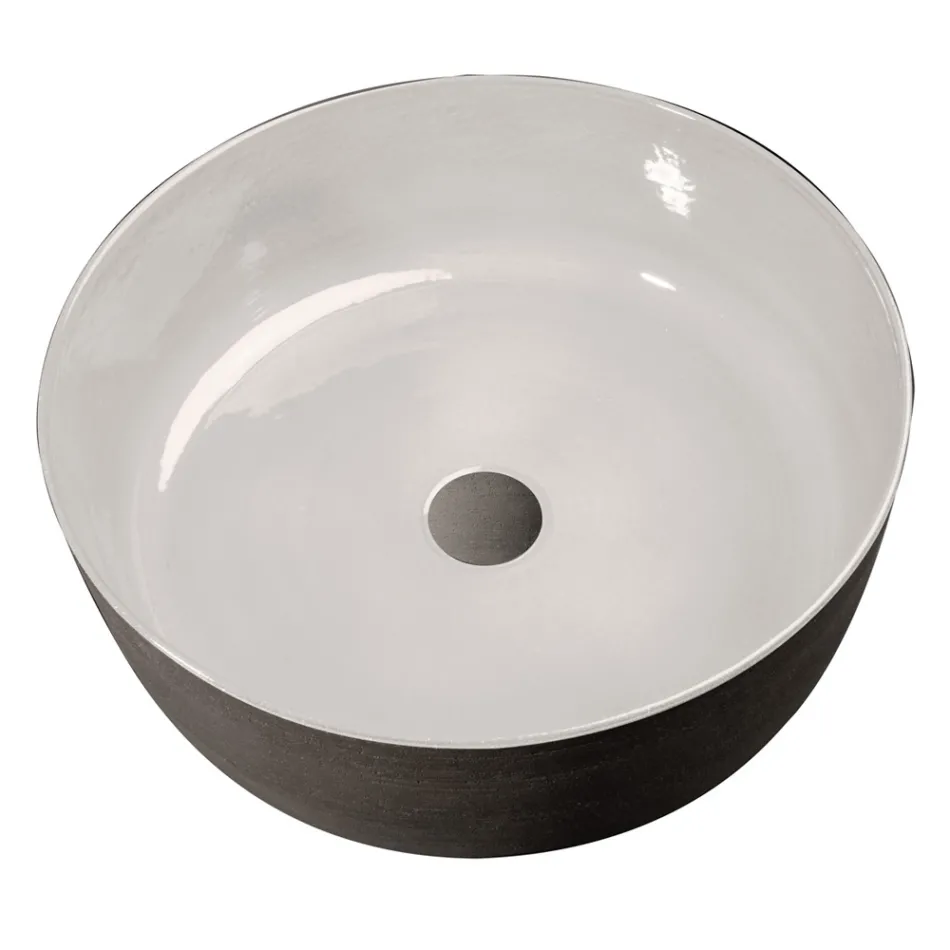 White Design Bathroom Washbasin in Refractory Clay Made in Italy - Tatiana Viadurini
