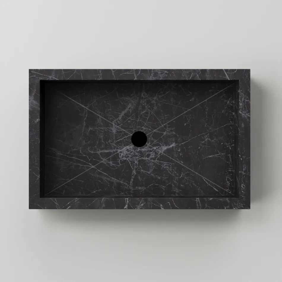 Bathroom Washbasin in Marble Effect Porcelain Stoneware Made in Italy - Ludmilla Viadurini