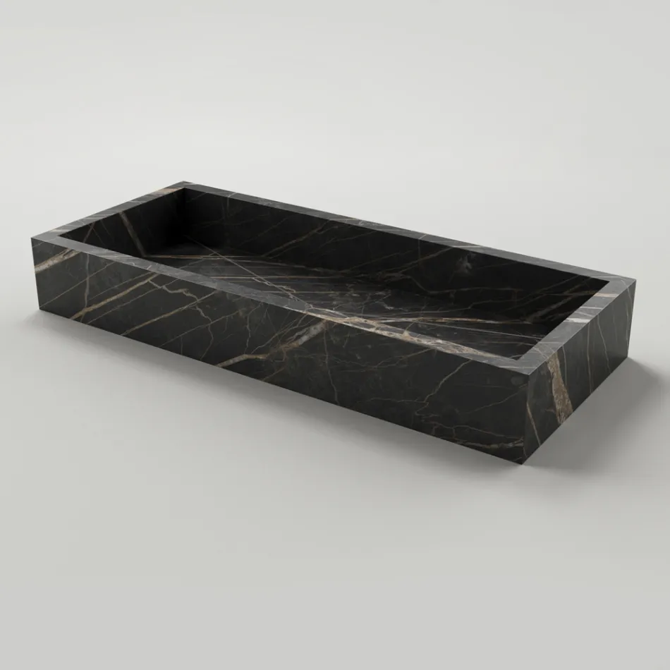 Bathroom Washbasin in Marble Effect Porcelain Stoneware Made in Italy - Ludmilla Viadurini