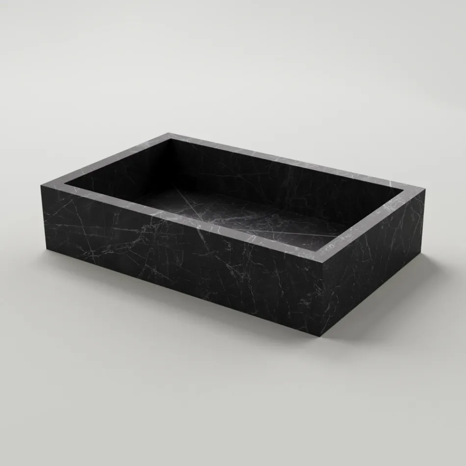Bathroom Washbasin in Marble Effect Porcelain Stoneware Made in Italy - Ludmilla Viadurini