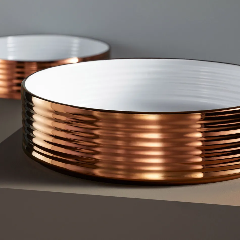 Bathroom sink in hand-turned porcelain stoneware Made in Italy - Darts Viadurini