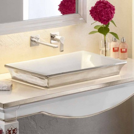 Semi-recessed bathroom sink in fire clay and platinum made in Italy, Guido Viadurini