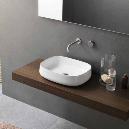 Modern Design White Countertop Ceramic Washbasin Made in Italy - Tune2 Viadurini