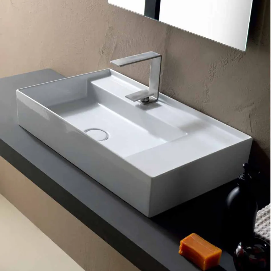 Ceramic washbasin countertop modern design made in Italy Sun 65x40 cm Viadurini