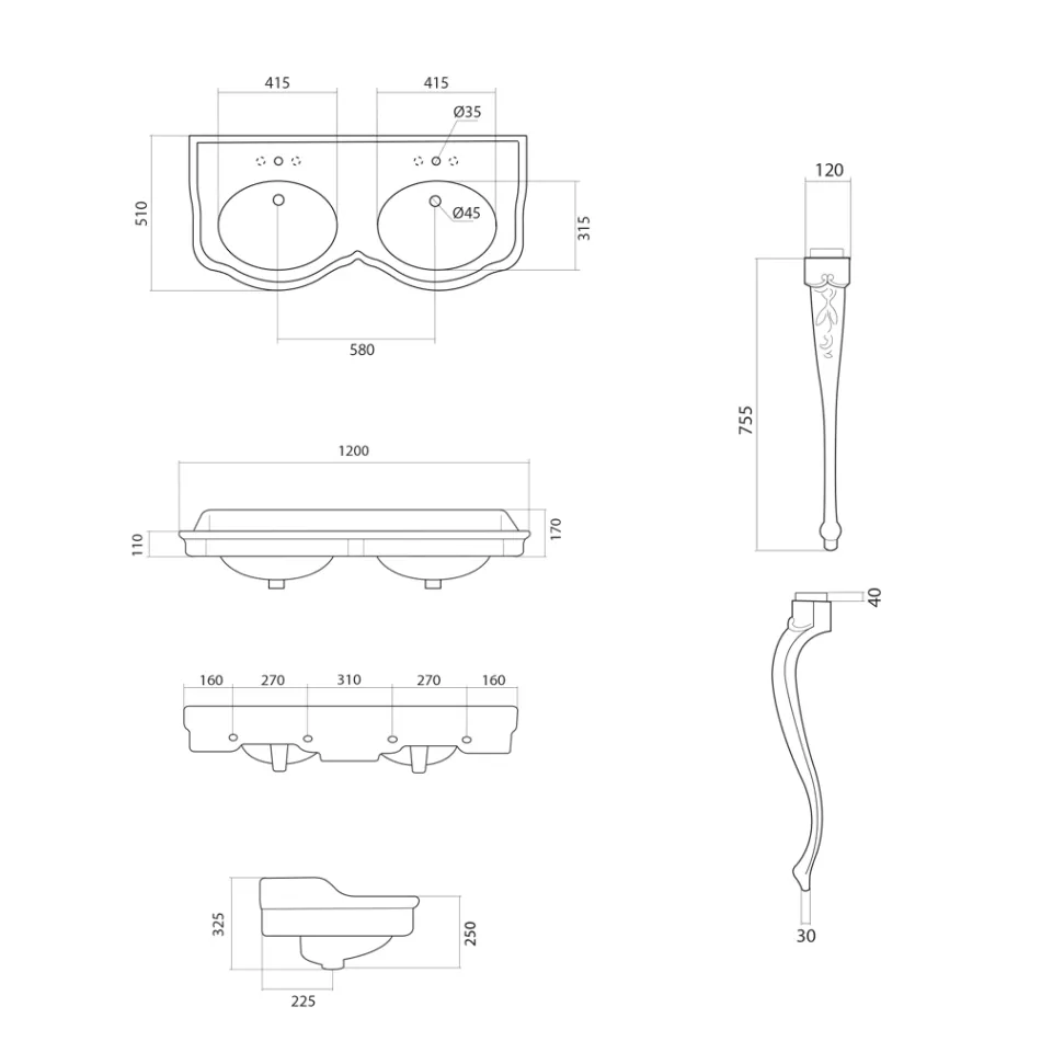 Classic Console Washbasin in White Ceramic Made in Italy - Magda Viadurini