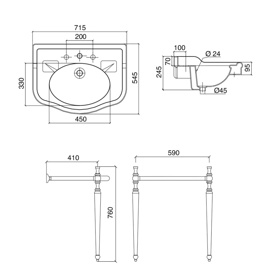 Console Washbasin with Double Ceramic Bowl, Made in Italy Vintage - Paulina Viadurini
