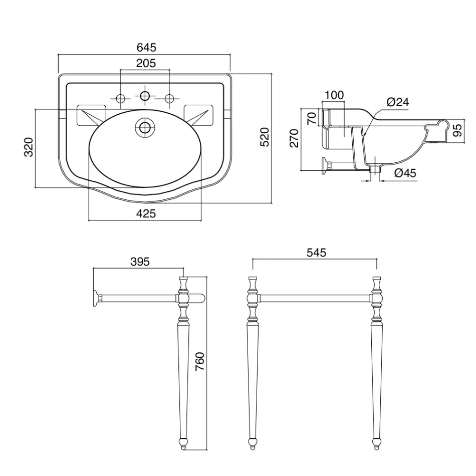 Console Washbasin with Double Ceramic Bowl, Made in Italy Vintage - Paulina Viadurini