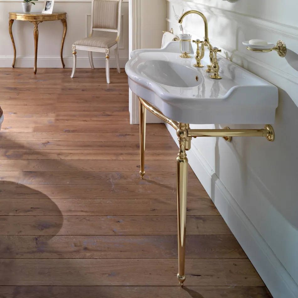 Console Washbasin with Double Ceramic Bowl, Made in Italy Vintage - Paulina Viadurini