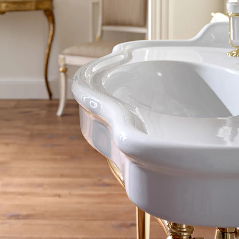 Console Washbasin with Double Ceramic Bowl, Made in Italy Vintage - Paulina Viadurini