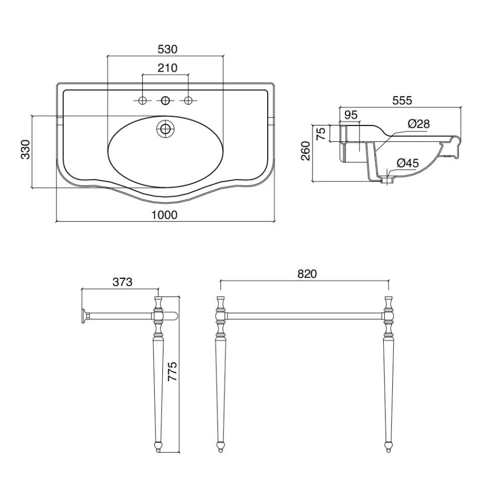 Console Washbasin with Double Ceramic Bowl, Made in Italy Vintage - Paulina Viadurini