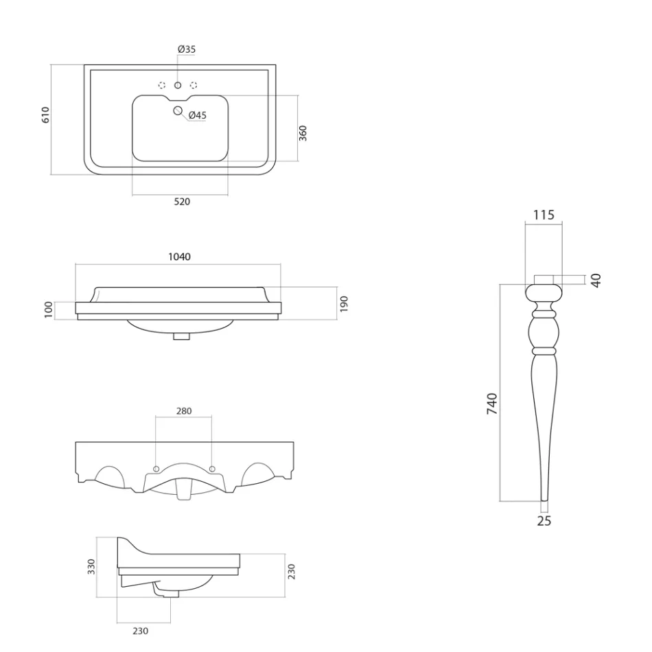 Console Washbasin in White Ceramic Made in Italy Classic Style - Wollie Viadurini
