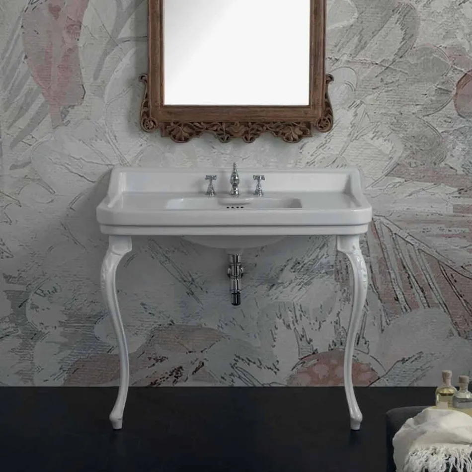 Console washbasin in white ceramic of classic Italian design, Swami Viadurini