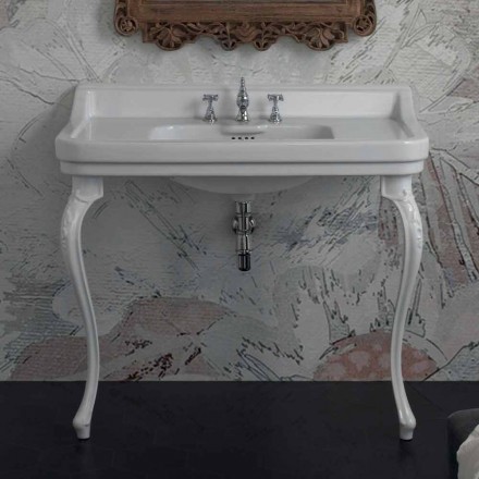 Console washbasin in white ceramic of classic Italian design, Swami Viadurini
