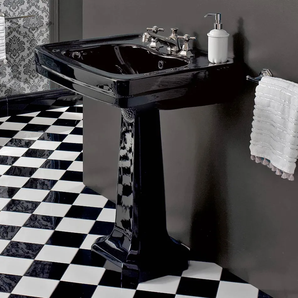 Console Washbasin on Vintage Column in Ceramic Made in Italy - Marwa Viadurini