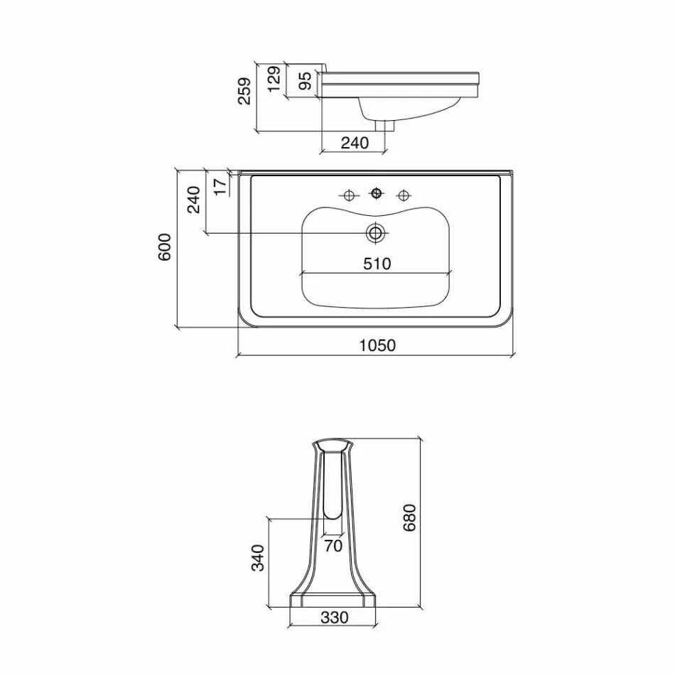 Console Wash Basin on Vintage Column in Ceramic Made in Italy - Marwa Viadurini
