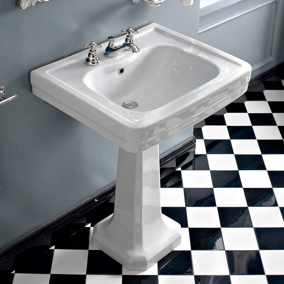 Console Washbasin on Vintage Column in Ceramic Made in Italy - Marwa Viadurini