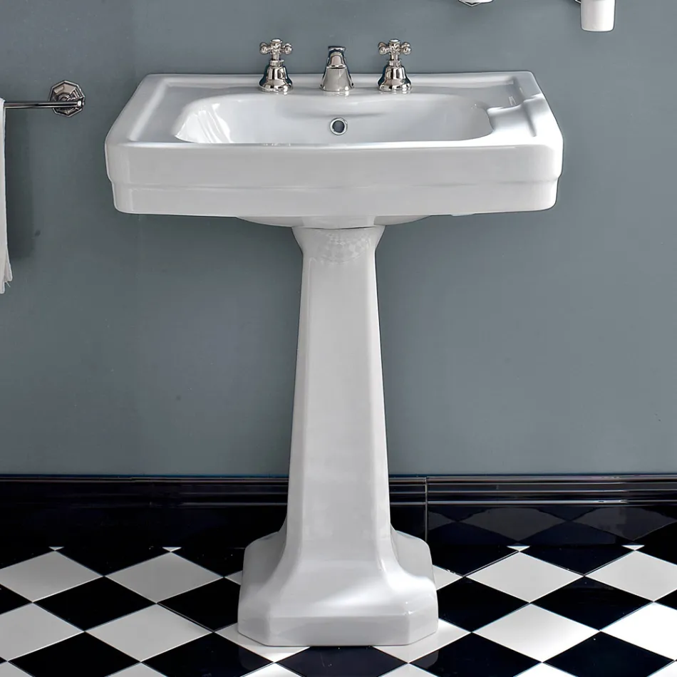 Console Washbasin on Vintage Column in Ceramic Made in Italy - Marwa Viadurini