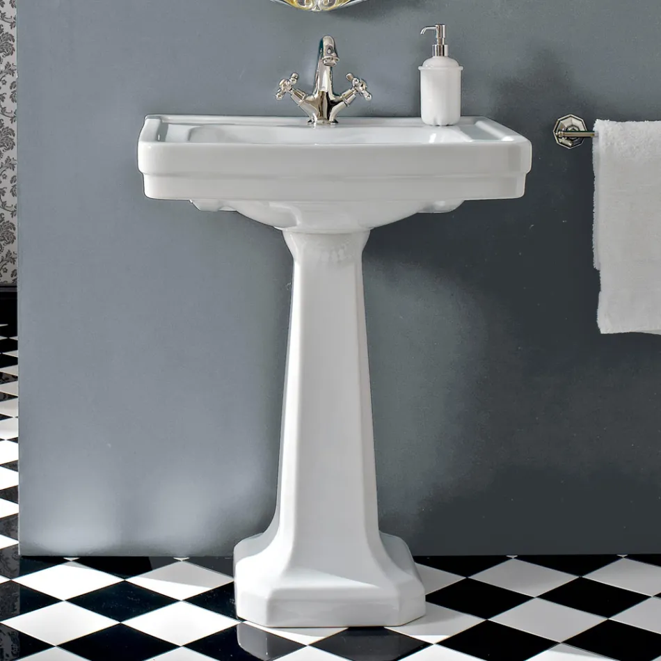 Console Washbasin on Vintage Column in Ceramic Made in Italy - Marwa Viadurini