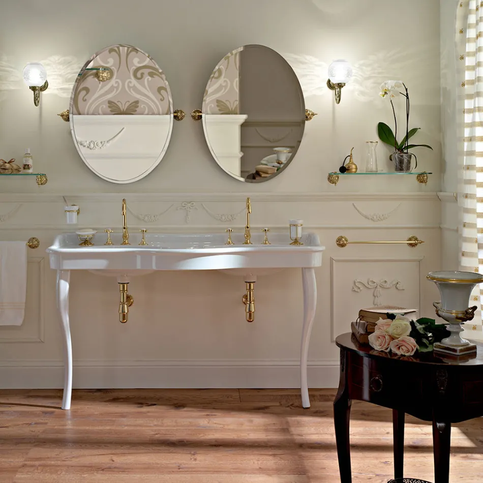 Vintage Console Washbasin with Double Bowl and Ceramic Feet Made in Italy - Paulina Viadurini