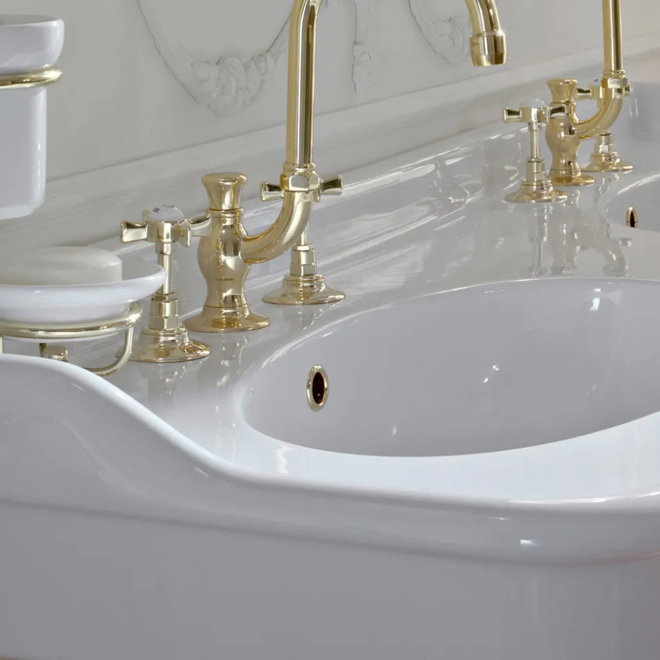 Vintage Console Washbasin with Double Bowl and Ceramic Feet Made in Italy - Paulina Viadurini