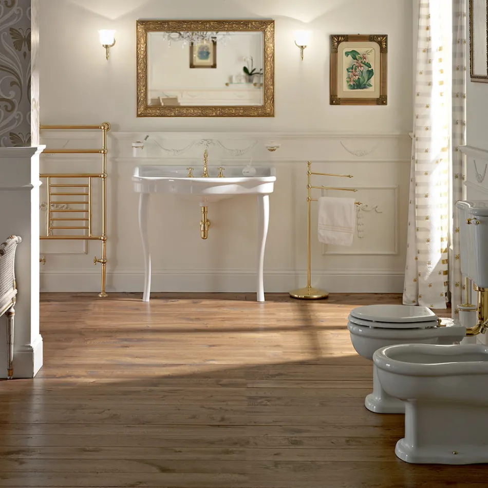 Vintage Console Washbasin with Double Bowl and Ceramic Feet Made in Italy - Paulina Viadurini