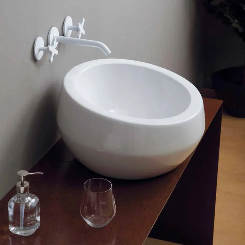 Circular design ceramic washbasin made in Italy Elisa Viadurini
