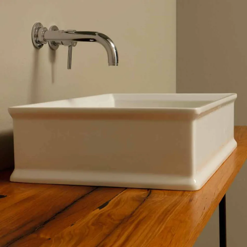 Countertop washbasin with a neoclassical ceramic design made in Italy Debora Viadurini