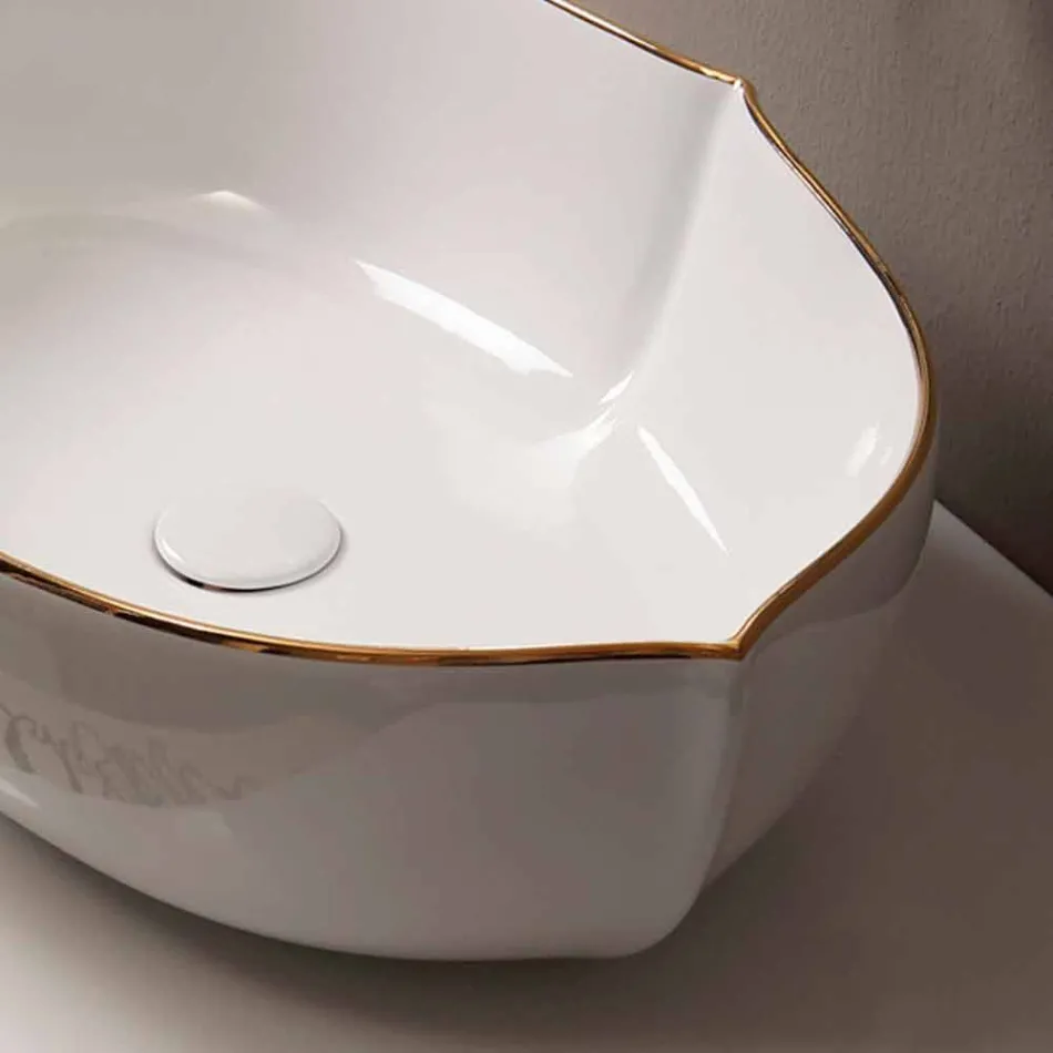 Countertop design ceramic white gold washbasin made in Italy Oscar Viadurini