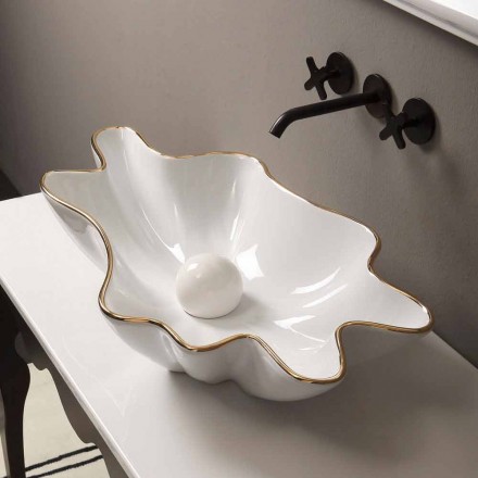 Countertop design ceramic white gold washbasin made in Italy Rayan Viadurini