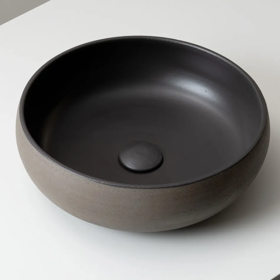 Hand-Turned Light or Dark Raku Clay Countertop Sink - Prisma Viadurini