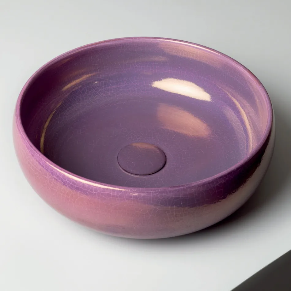 Raku Clay Countertop Sink with Metallic Craquelé Luster - Prisma Viadurini