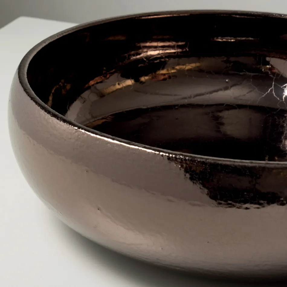 Hand-Turned Metallic Raku Clay Countertop Sink - Prisma Viadurini