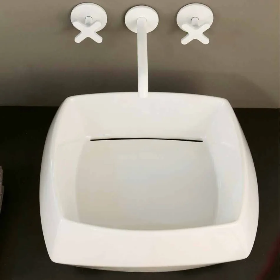 Countertop washbasin in white ceramic design made in Italy Simon Viadurini