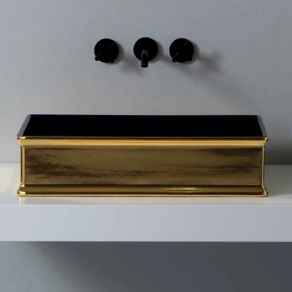 Two-color ceramic countertop washbasin produced in Italy by Debora Viadurini