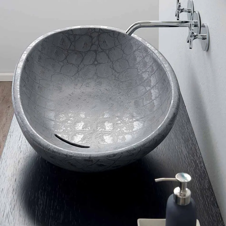 Countertop washbasin in gray coconut printed ceramic made in Italy Glossy Viadurini